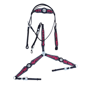 Juego de arreos de cuero genuino Hoof Western, cabezada decorativa y pechera para espectáculos ecuestres, paseos a caballo y equitación. - Product Image 1