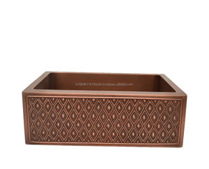 Fregadero de cocina de cobre con acabado antiguo, cuadrado, calibre pesado, estándar americano, patrón de Argyle de alta calidad, granja martillada clásica - Product Image 3