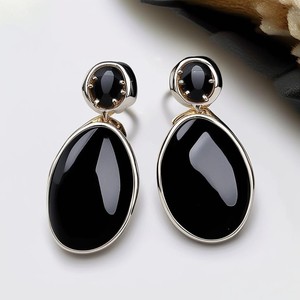 Bijoux exclusifs en onyx noir plaqué or Boucles d'oreilles en argent sterling 925 avec pierres précieuses de forme ronde et fantaisie - Product Image 4