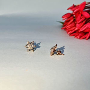 Boucles d'oreilles élégantes en or rose 14 carats HER00029 naturel H I diamant rond taille brillant SI3 I1 fournisseur en gros - Product Image 3