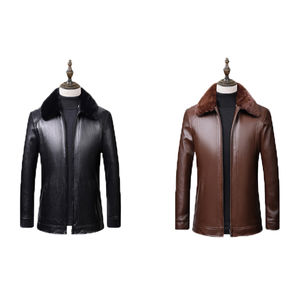แจ็คเก็ตฤดูหนาวผู้ชายขายส่ง แฟชั่นวัยรุ่น กันน้ำ หนัง PU กันลม ไซส์ใหญ่ ปิดซิป - Product Image 5