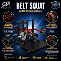 Machine à Squat Professionnelle avec Ceinture de Hanche, Système Pivotant T-Arm Rouge, Ceinture Lombaire Rembourrée, Plateforme Autoportante à Charge par Plaques, Tube Ovale en Acier de 2,5 mm