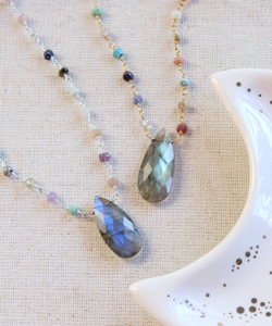 925 argent Sterling bohème pendentif collier fait à la main Labradorite poire pierres précieuses plaqué or femmes mariages idée cadeau femmes - Product Image 4