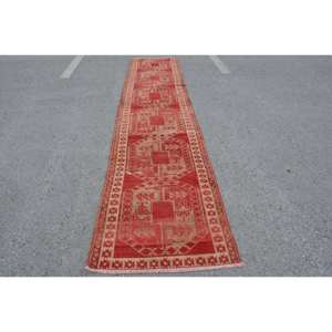 <b>Vintage</b> Turkish Wool Area <b>Rug</b> Red Beige 29 X 13.8ft Large Rectangle Abstract Patchwork Pattern 10mm Thickness Latex Backing New" - Product Image 1