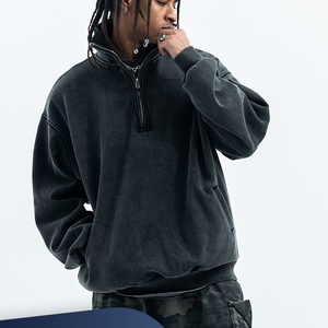 Automne et hiver nouveau demi-fermeture éclair lavage Top qualité bouffée impression sweat à capuche hommes rue 420gsm Vintage sweats à capuche surdimensionnés - Product Image 2