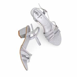 Sandale fantaisie argentée pour femmes FN5982 bride à la cheville à talon avec bout ouvert fermeture à lacets à la mode semelle intérieure en PU pour l'été - Product Image 1