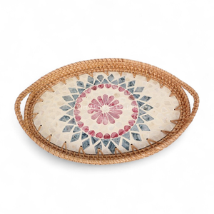 Bandeja de Servir Flexible Hecha a Mano de Ratán Natural y Madreperla, Estilo Bohemio, para Decoración de Mesa y Comedor - Product Image 3