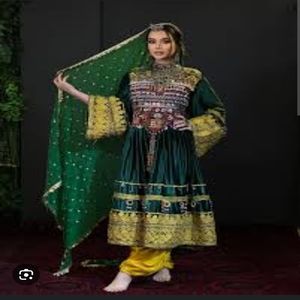 High Quality <b>Green</b> Color Women's Afghan Traditional Salwar Kameez <b>Net</b> Fabric Winter Party Dresses 2025 - Product Image 2