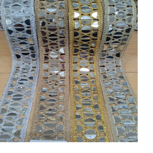 Custom Made with Mirror Work Machine Embroidered Ribbons & Laces in Various Designs & Colours for Wedding Dresses - Product Image 1