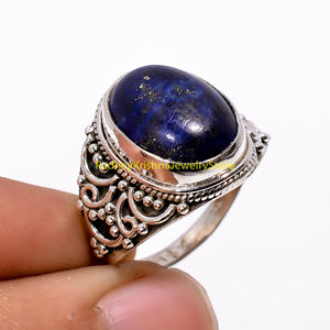 Anillo de Plata de Ley 925 con Lapislázuli Natural Ovalado en Cabujón, Hecho a Mano con Filigrana, para Hombre, Mujer, Novia o Hermana - Product Image 3