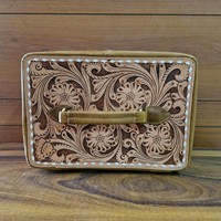 Haute qualité concepteur usiné à la main en cuir véritable sac de maquillage en forme de carré étui femmes boîte à bijoux Style occidental organisateur de voyage
