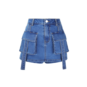 Jupe longue en jean vintage Paola Riboni, taille haute, ceinturée, poches cargo, coupe trapèze, mode automne pour femme - Product Image 5