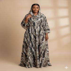 Colección Eid, Elegancia Somalí, Jacquard Tejido para Dirac, Estampado Digital de Tigre, 100% Algodón, Vestido para Niñas - Product Image 1