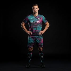 ชุดเสื้อฟุตบอล MA-ATTIERA สีเขียวอมฟ้าชมพู รุ่น Glitch สำหรับผู้ชาย ผ้าโพลีเอสเตอร์ระบายอากาศได้ดี ชุดทีมฟุตบอล รับผลิตตามแบบ OEM - Product Image 3