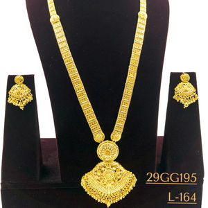 Designer Stylish Trendy 24K Gold Plated 5 Gram Long Necklace <b>Set</b> Earring <b>Ring</b> <b>Women</b> New Big Custom-Sexy Elegant Fashion Jewelry - Product Image 1