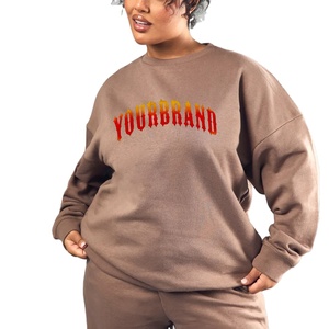 Sudadera de mujer de algodón 100% de peso pesado logotipo impreso DTG personalizado ropa informal de invierno sudadera de mujer de hombro caído de gran tamaño - Product Image 1