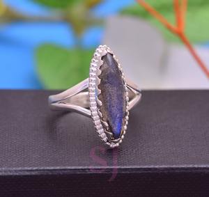 Elegante anillo de declaración de plata de ley Vintage para mujer hecho a mano Marquesa labradorita piedra preciosa acento de diamante para fiestas - Product Image 3
