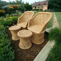 Ensemble de 2 chaises modulaires en rotin et bambou faites à la main de qualité supérieure avec 2 tabourets ottomanes pour salle à manger, villas, appartements, ateliers