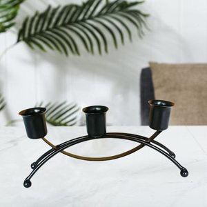 Wrought Iron 3 Pilar <b>Candle</b> Holder Centerpiece Black Metal Scrollwork Candelabra - Product Image 1