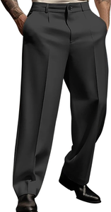 Pantalon de travail ample à jambes larges plissé décontracté pour homme, style vintage, style old money - Product Image 2