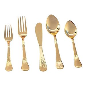 Ensemble de couverts de restaurant en acier inoxydable martelé plaqué or, 4 pièces, cuillère, fourchette, couteau, vaisselle de mariage, service de traiteur - Product Image 6