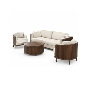 Juego de Sofás de Madera con Estructura Curva de Listones y Mesa de Centro Redonda para Muebles de Salón de Hotel o Resort Moderno - Product Image 3