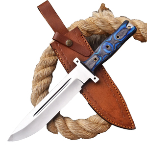 Couteau de chasse et de survie en plein air à lame fixe en acier au carbone fait main, lame en acier inoxydable, manche en bois Pakka, étui en cuir - Product Image 1