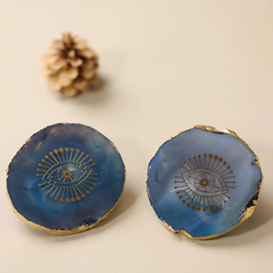 MKI Home Decor <b>Agate</b> <b>Coaster</b> Gold Electroplated Slice 300mm Diameter Vintage Style Customizable Premium Quality Wholesale Price - Product Image 2