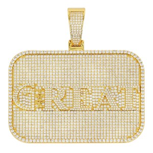 Pendentif rectangulaire avec plaque nominative D'VINS JEWELS, plaqué or 14 carats, diamant, bijoux hip-hop unisexe - Product Image 1
