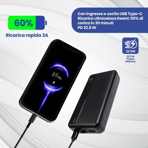 Batterie externe Ewent 20000mAh avec PD 22.5W, en plastique et batterie Li-Polymère - Product Image 2