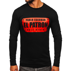 Camiseta de Manga Larga para Hombre, Transpirable, Negra, Estilo Urbano, Diseño Estampado, Poliéster/Algodón 180g, para Todas las Temporadas - Product Image 4