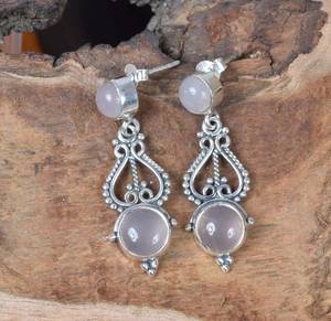 Boucles d'oreilles en quartz rose faites à la main, argent sterling 925 plaqué or, bijoux en pierres précieuses mignons, élégants, pour femmes, cadeau d'anniversaire - Product Image 2