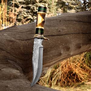 Couteau de chasse en acier damas fait à la main Clip Point bord plat cuisine extérieure de qualité industrielle utilisation gaine en cuir fin OBM - Product Image 3