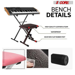 5 Core Keyboard <b>Bench</b> 2 Inch Padded Cushioned Piano Stool Height Adjustable 19" Guitar Seat Portable - Product Image 4