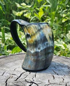 Taza de cuerno natural hecha a mano, taza de cerveza de estilo vikingo pulido, taza para beber de cuerno de búfalo Premium - Product Image 2