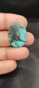 Cabochon en cristal de turquoise tibétaine naturelle fait main pour la fabrication de bijoux - UDGEMS Modèle 671 23x20mm Teinte verte et bleue - Product Image 4