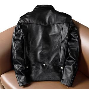 Chaquetas de Cuero Casuales para Hombre, Chaqueta de Cuero 100% Genuino, Chaquetas de Moda de Cuero Negro Desgastado - Product Image 2