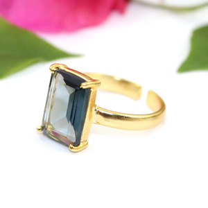 Elegante gris hidro cuarzo Rectangular 10x14mm piedra declaración anillo 22K chapado en oro ajuste de punta joyería de latón para Navidad - Product Image 2