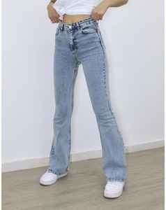 กางเกงยีนส์ขาตรงเอวสูงสำหรับผู้หญิง, กางเกงยีนส์ขาตรงเอวสูงสไตล์ยุโรปทรงหลวมกระเป๋าผ้าฝ้ายซักมีรู - Product Image 4