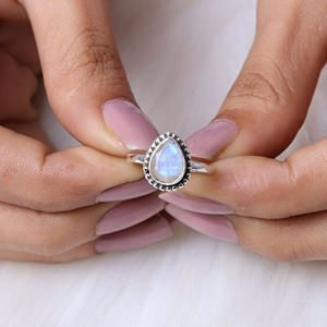 แหวนพลอยมูนสโตนสีรุ้งธรรมชาติสวยงามแหวน925เงินสเตอร์ลิงสไตล์โบฮีเมียนเครื่องประดับชั้นดีขายส่ง - Product Image 4
