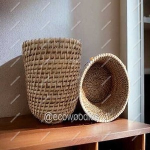 Artificial Flower Plant Pots Seagrass Woven Eco-friendly Handcrafted <b>Storage</b> Belly Baskets Set 2 Boho Decor Modern Simple Home - Product Image 2