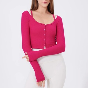 Top de yoga pour femmes, couleur unie, manches longues, chemise de gymnastique, doux, extensible, respirant, séchage rapide, vêtements de sport pour femmes. - Product Image 1