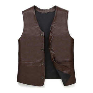 Gilet de motard en cuir sans manches pour homme avec fermeture à boutons en corne, vêtement d'extérieur d'hiver pour la conduite et la rue, fabriqué au Pakistan - Product Image 2