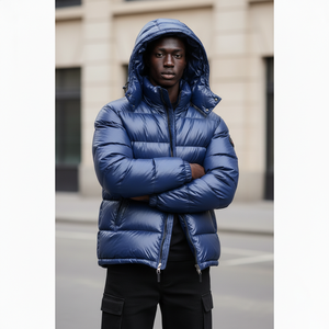 Veste bomber rembourrée en coton brillant de haute qualité tendance, à fermeture éclair, OEM, pour l'extérieur, l'hiver, style streetwear, homme, surdimensionnée, marine - Product Image 1