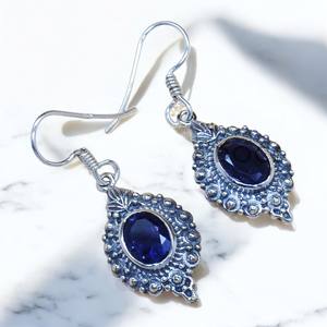 Pendiente de aro ovalado de piedras preciosas Lolite, joyería hecha a mano de Plata de Ley 925, aspecto magnífico, venta al por mayor, accesorios de plata fina - Product Image 1