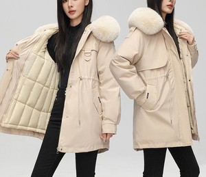 Winter <b>Waterproof</b> Breathable Windproof <b>Women's</b> Short Hooded <b>Parker</b> Puffer Jacket Cotton Filling Fur Collar for Cold Days Raw - Product Image 3
