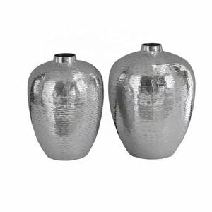 Modern Hammered Silver Metal <b>Vase</b> <b>Set</b> of Two Stylish Tabletop Decor Flower <b>Vases</b> Perfect for Home or Office at Wholesale Price - Product Image 1