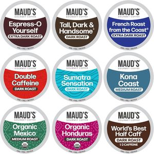 Maud's <b>Bold</b> Dark Roast Coffee <b>Pods</b> Variety Pack, 40 ct, 9 Assorted Dark Roast Flavors in Single Serve <b>Pods</b> – 100% Arabica Coffee - Product Image 1