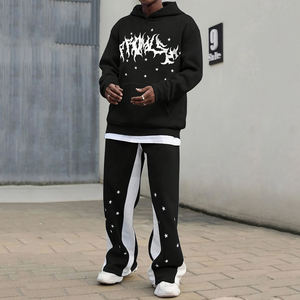 ชุดกีฬาผู้ชายสไตล์เรโทร 2 ชิ้น ผ้าฝ้าย 100% ลายดาวพองตัวทรงเอวสูง ขาบาน พร้อมฮู้ด - Product Image 3