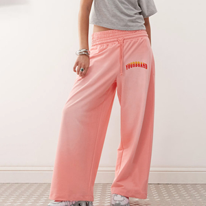Pantalones de chándal de pierna ancha de encaje plano de invierno GSM 300 de peso pesado de poliéster/algodón para mujer, joggers de gran tamaño, cintura elástica, estampado personalizado - Product Image 1